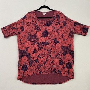 Lularoe Womens Top Floral Simply Comfortable T Shirt Tunic Large Pink Navy Blue